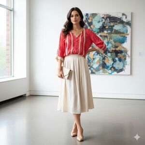 Free People Red and Cream Blouse